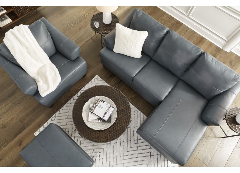 Genuine Leather Lounge Suite Set in White/ Grey Colour (Ottoman + Sofa chaise + Armchair) - Calista